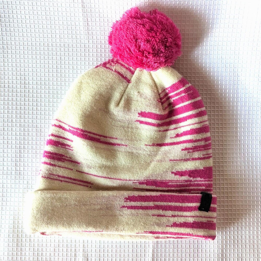 The North Face Beanie Hat Cap One Size Girls Pink Knit Pom Pom